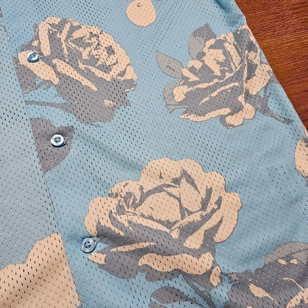 Nike Rose City Mesh Button-Up Shirt Dri-Fit Floral Men's Medium Blue FJ1650-499 - Picture 5 of 12